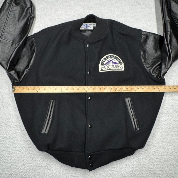Vintage Colorado Rockies Chalk Line Snap Wool Bomber Jacket Black Men's Size XXL - Picture 8 of 13